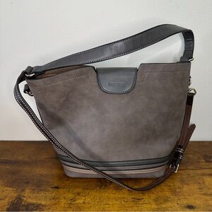 Pinkstix Gray Faux Suede Hobo Bucket Bag - Mixed Media Shoulder Crossbody
